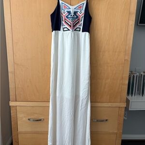 White Maxi Dress with Geometric Embroidery